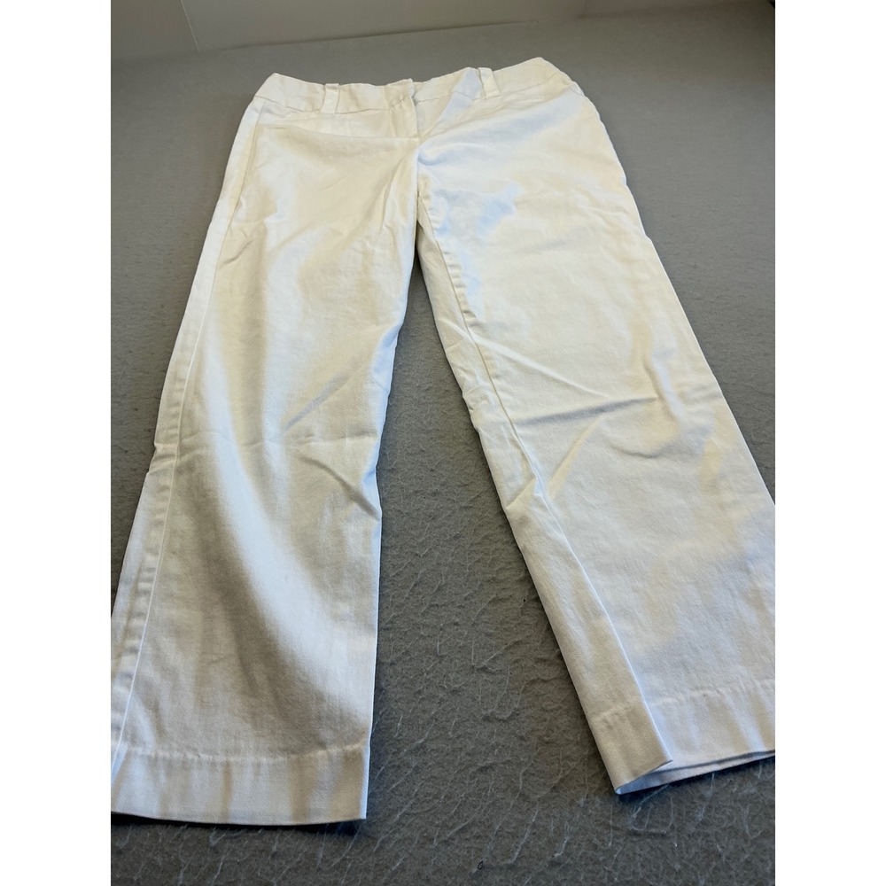 Larry‎ Levine White Cotton Blend Straight Leg Trousers  10 Mid Rise Casual Wear